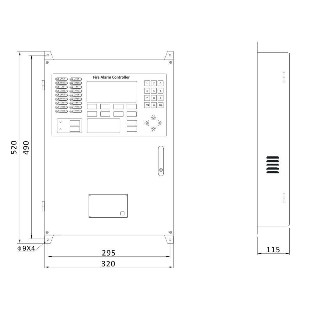 Conventional type fire alarm controller outline drawing