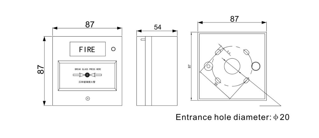 SAP-M-M500KP manual call point dimension